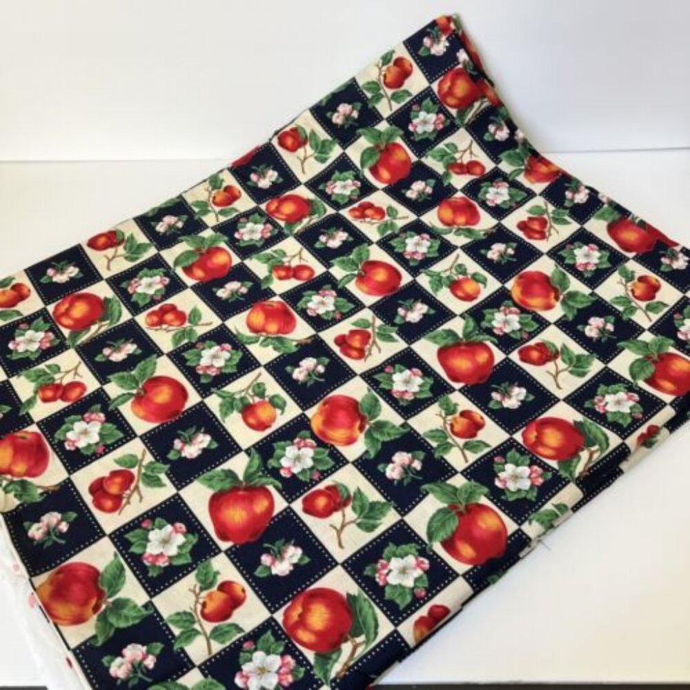 7.5 Yd Cranston Apple Blossom Fabric VIP Cotton Checks Red Blue Cream Green Y2K